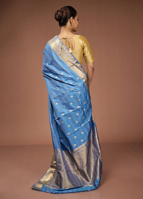 Blue Kanjivaram Silk Saree With Blouse Piece