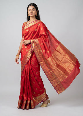 Red Handloom Dupion Pure Silk Saree With Blouse Piece
