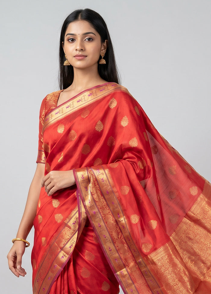 Red Handloom Dupion Pure Silk Saree With Blouse Piece
