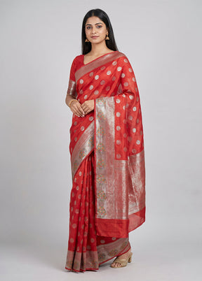 Red Handloom Dupion Pure Silk Saree With Blouse Piece
