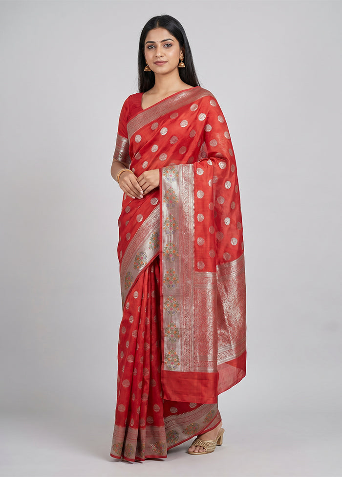 Red Handloom Dupion Pure Silk Saree With Blouse Piece