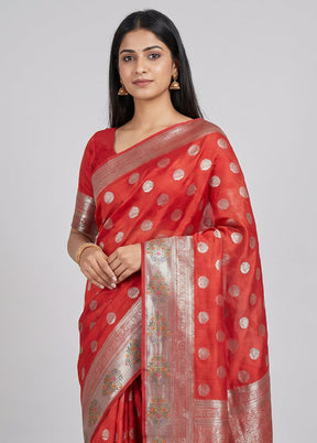 Red Handloom Dupion Pure Silk Saree With Blouse Piece