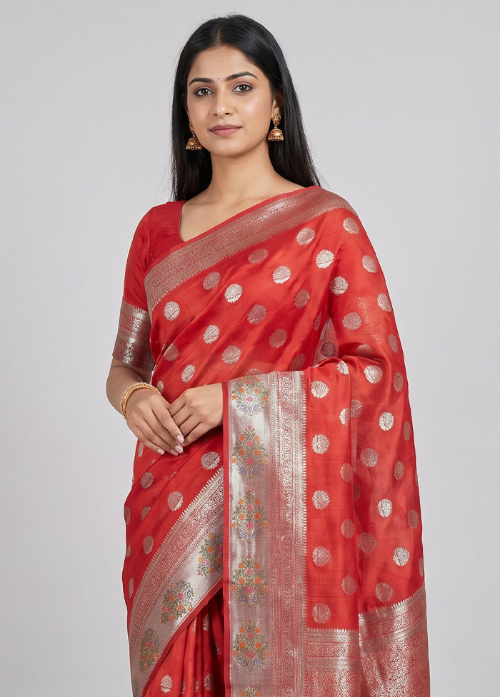 Red Handloom Dupion Pure Silk Saree With Blouse Piece
