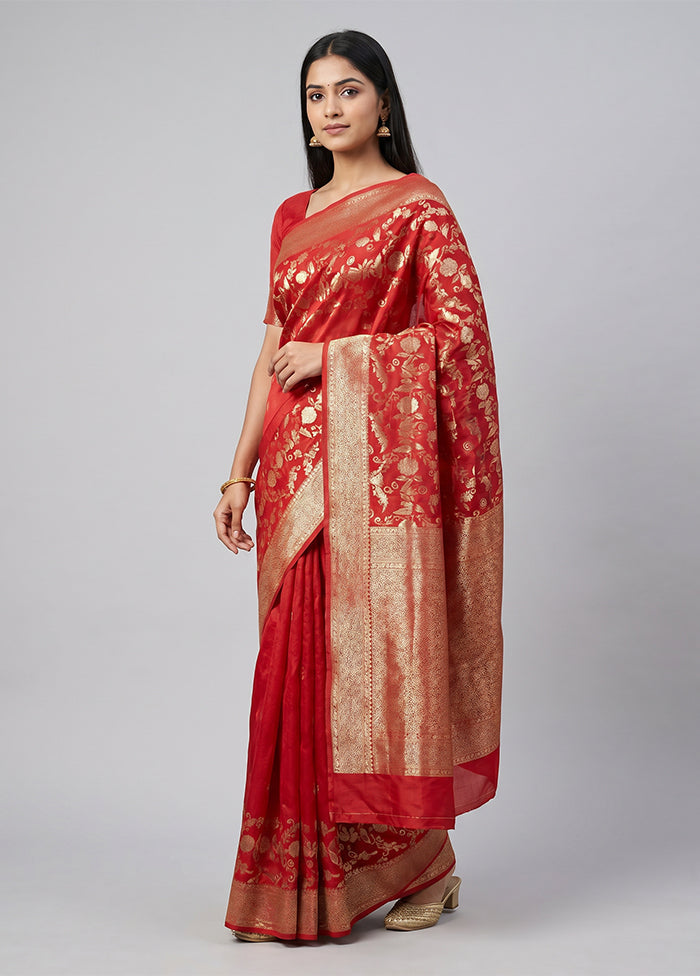 Red Handloom Dupion Pure Silk Saree With Blouse Piece