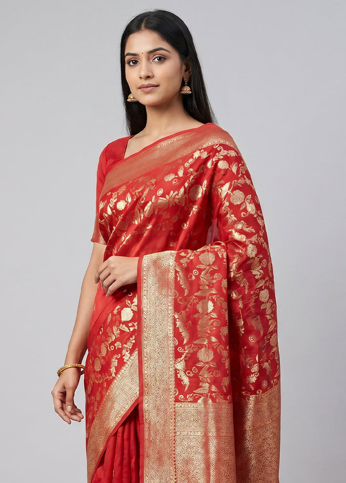 Red Handloom Dupion Pure Silk Saree With Blouse Piece
