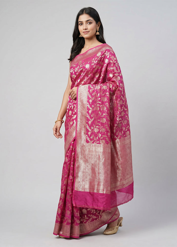 Pink Handloom Dupion Pure Silk Saree With Blouse Piece