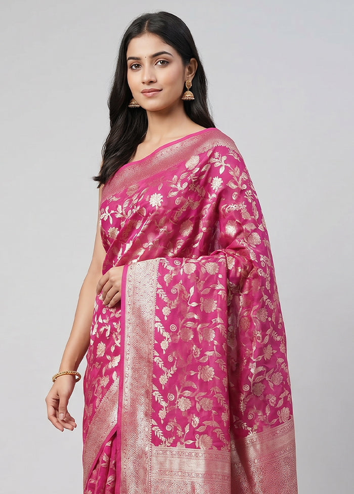 Pink Handloom Dupion Pure Silk Saree With Blouse Piece