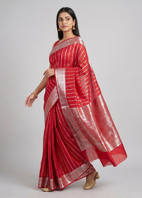 Red Handloom Dupion Silk Saree With Blouse Piece