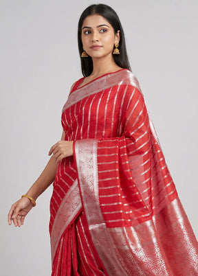 Red Handloom Dupion Silk Saree With Blouse Piece