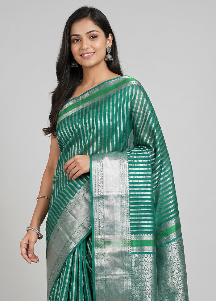 Green Handloom Dupion Pure Silk Saree With Blouse Piece