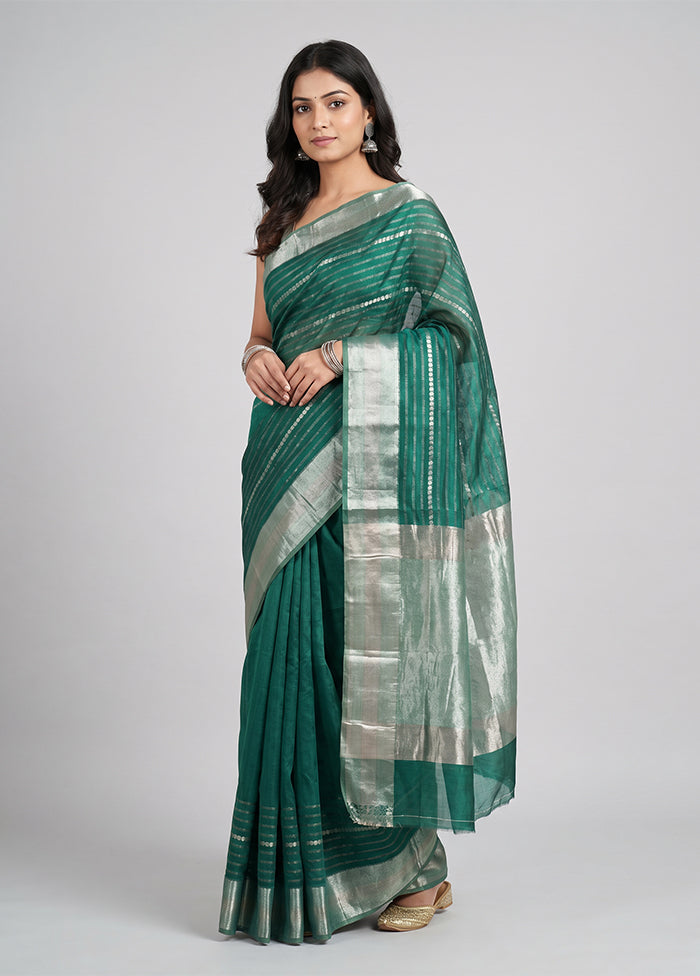 Green Handloom Dupion Silk Saree With Blouse Piece