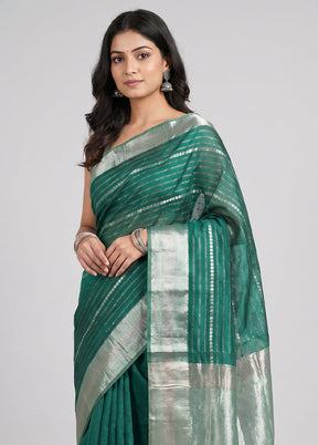Green Handloom Dupion Silk Saree With Blouse Piece