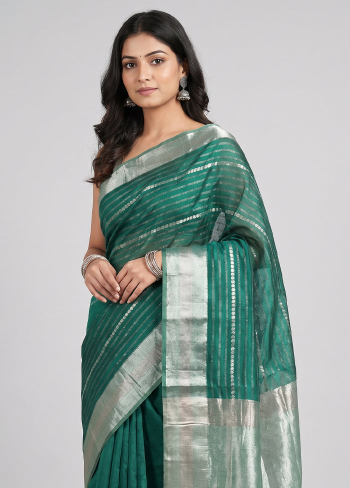 Green Handloom Dupion Silk Saree With Blouse Piece