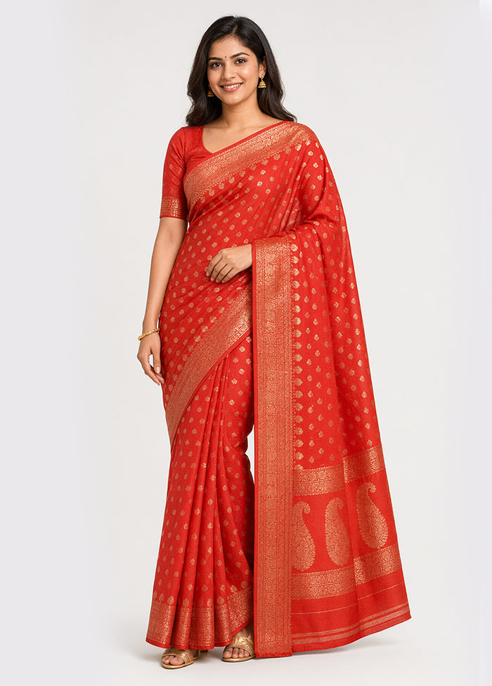 Red Handloom Dupion Pure Silk Saree With Blouse Piece