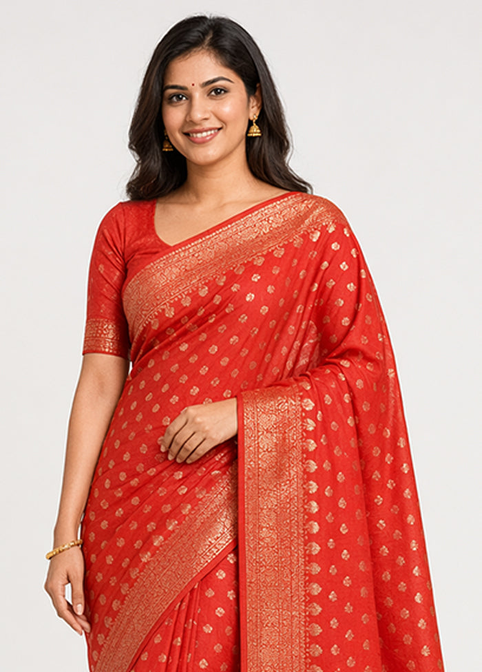 Red Handloom Dupion Pure Silk Saree With Blouse Piece