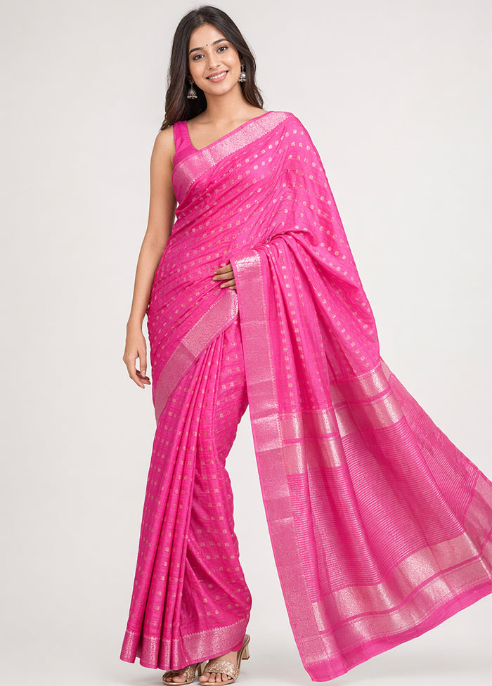 Pink Handloom Dupion Pure Silk Saree With Blouse Piece