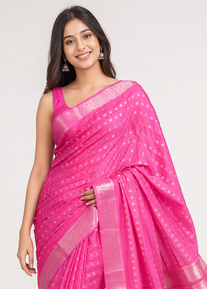 Pink Handloom Dupion Pure Silk Saree With Blouse Piece