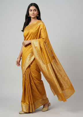 Yellow Handloom Dupion Silk Saree With Blouse Piece