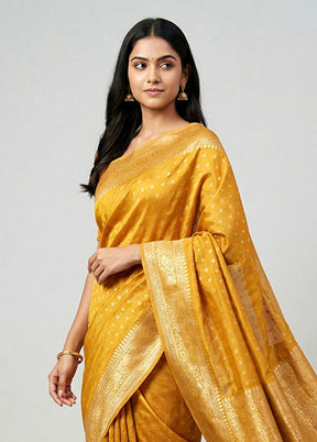 Yellow Handloom Dupion Silk Saree With Blouse Piece