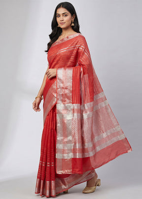 Red Handloom Dupion Silk Saree With Blouse Piece