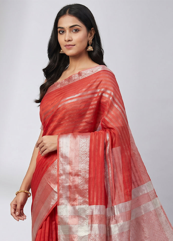 Red Handloom Dupion Silk Saree With Blouse Piece