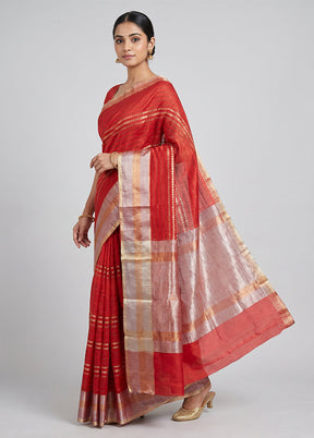 Red Handloom Dupion Silk Saree With Blouse Piece