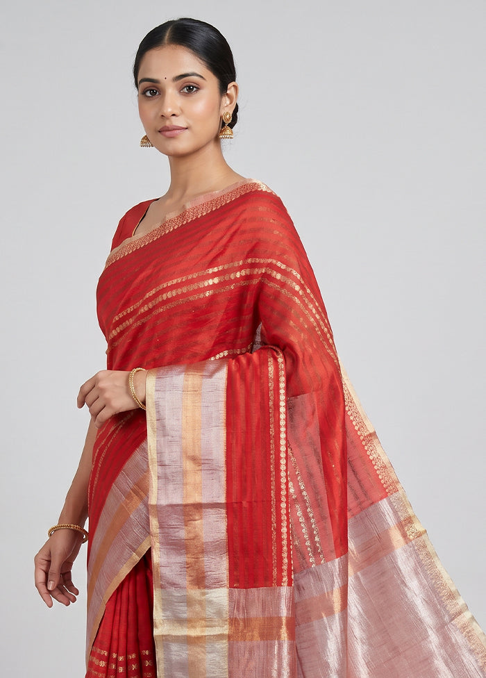Red Handloom Dupion Silk Saree With Blouse Piece
