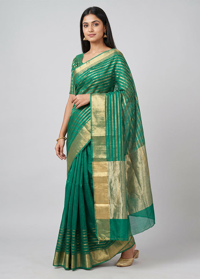Green Handloom Dupion Silk Saree With Blouse Piece