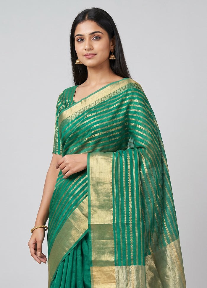 Green Handloom Dupion Silk Saree With Blouse Piece