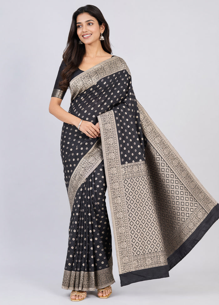 Black Handloom Dupion Pure Silk Saree With Blouse Piece