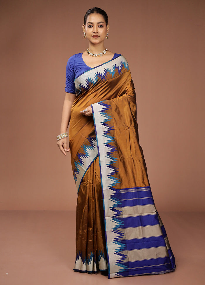 Brown Kanjivaram Silk Saree With Blouse Piece