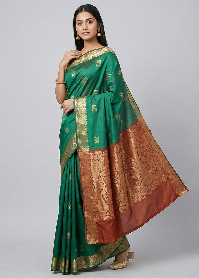 Green Kanjivaram Silk Saree With Blouse Piece