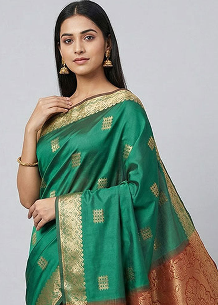 Green Kanjivaram Silk Saree With Blouse Piece