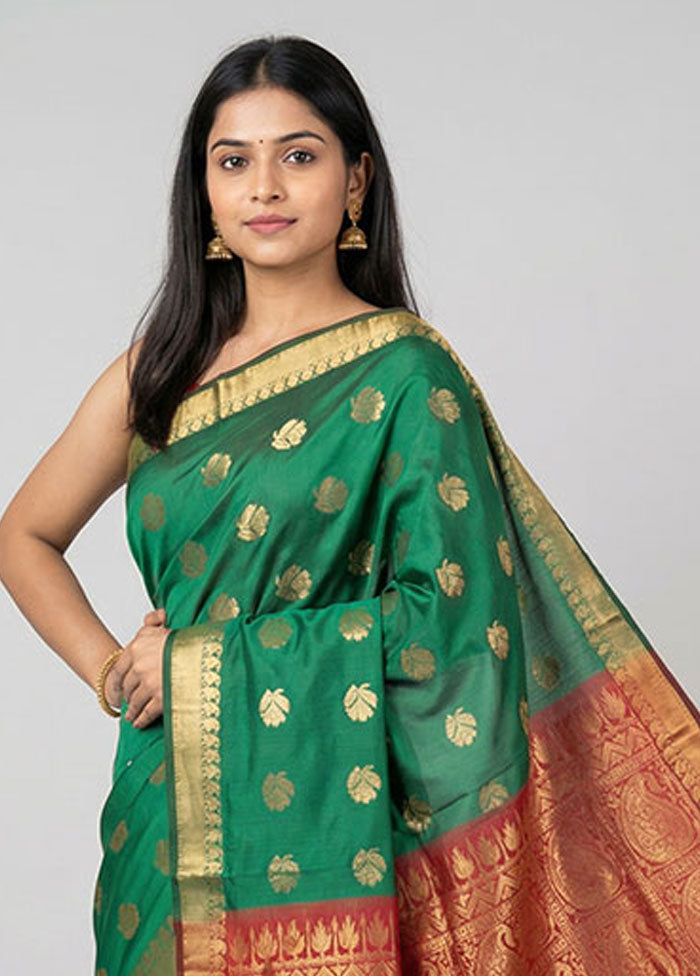 Blue Kanjivaram Silk Saree With Blouse Piece