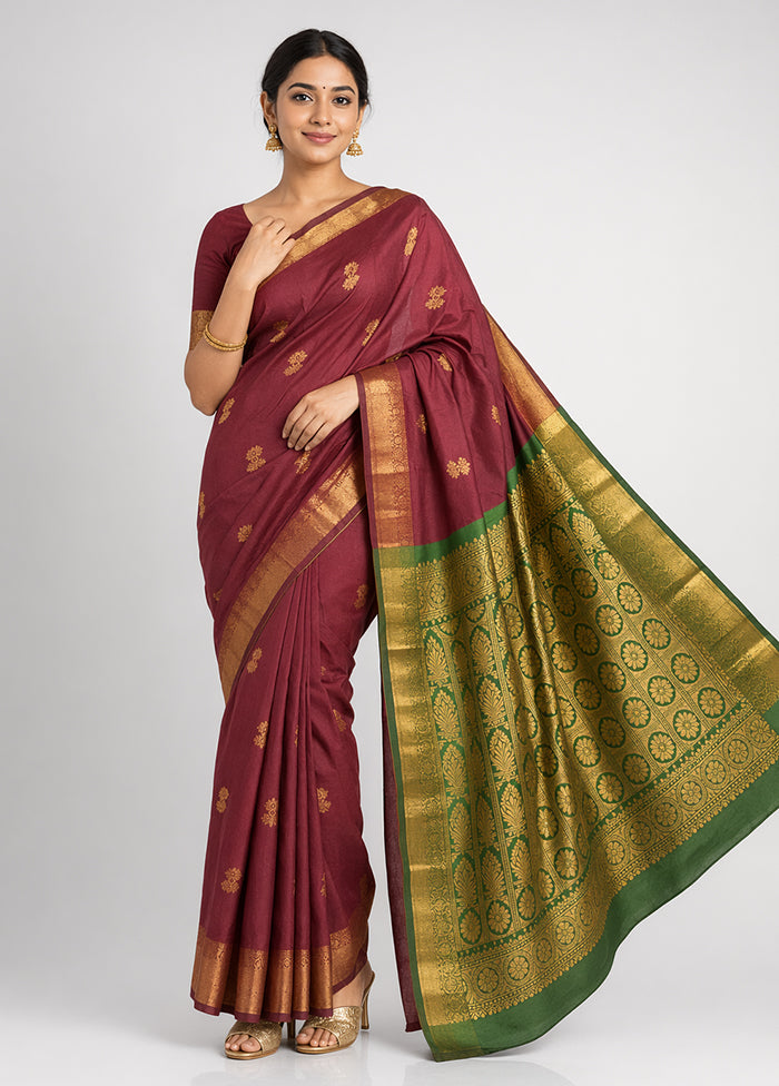 Maroon Kanjivaram Silk Saree With Blouse Piece