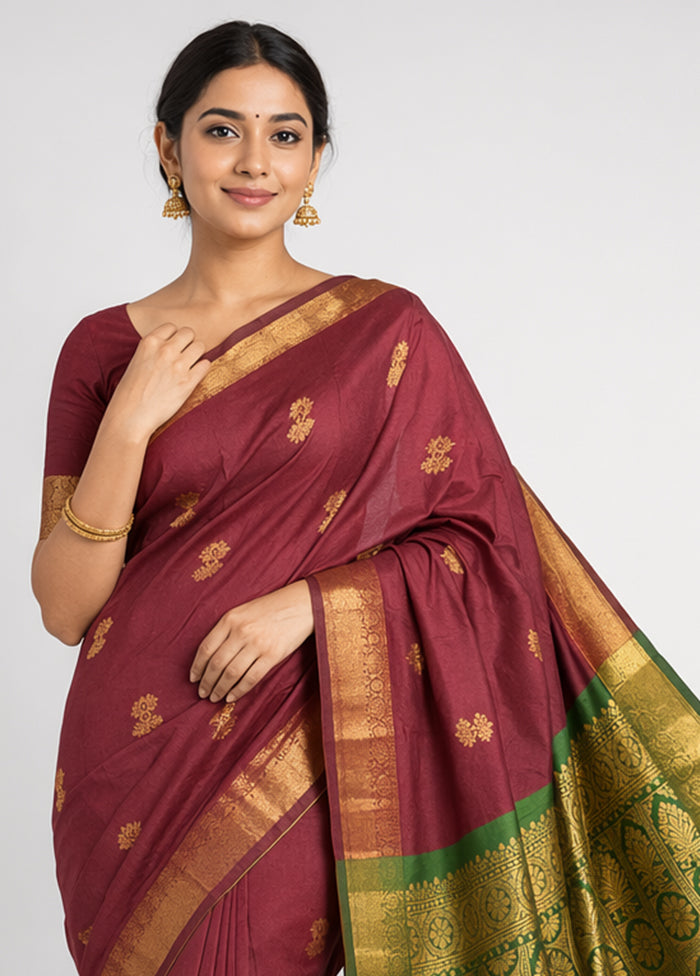 Maroon Kanjivaram Silk Saree With Blouse Piece