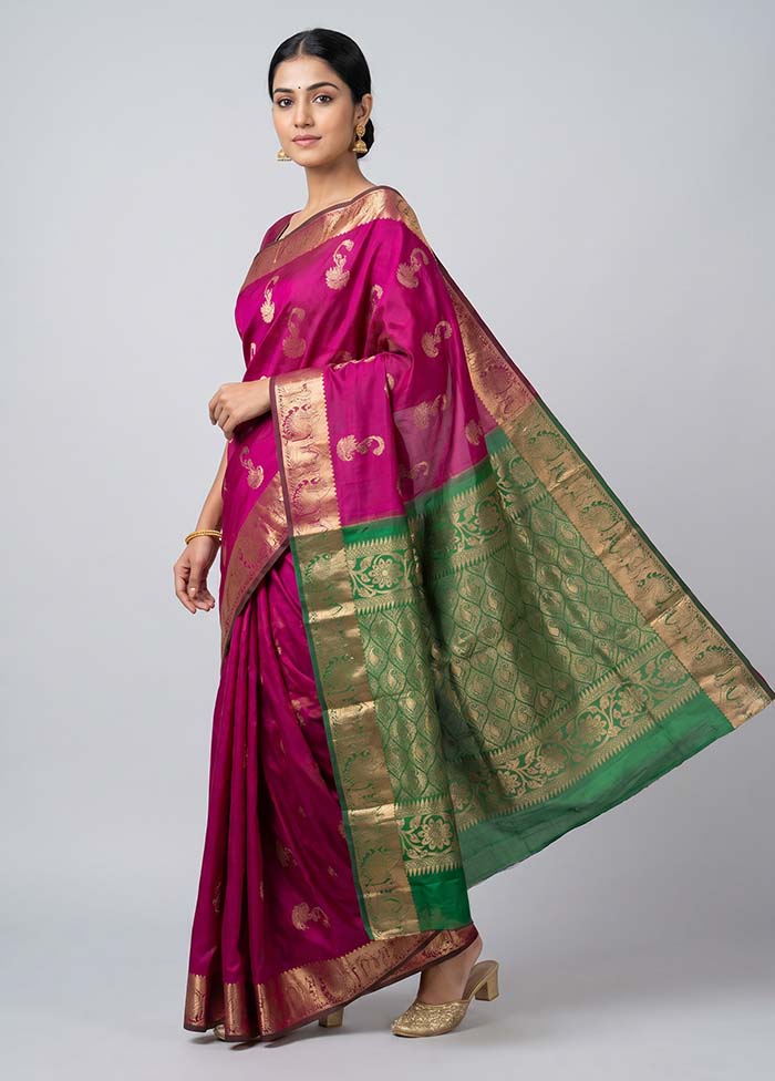 Pink Kanjivaram Silk Saree With Blouse Piece