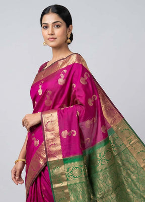 Pink Kanjivaram Silk Saree With Blouse Piece