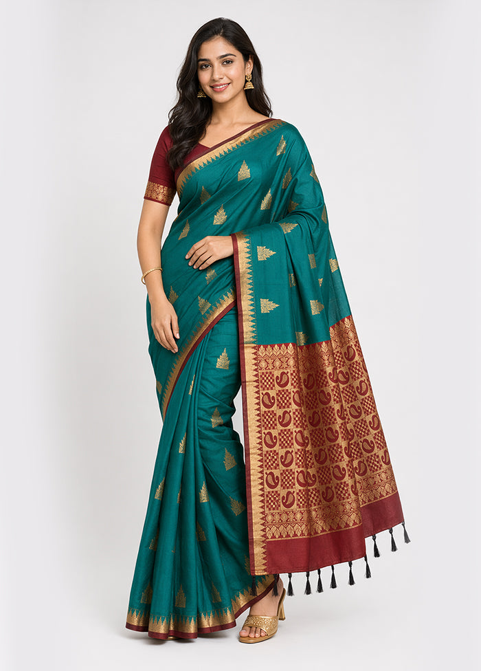 Green Kanjivaram Silk Saree With Blouse Piece