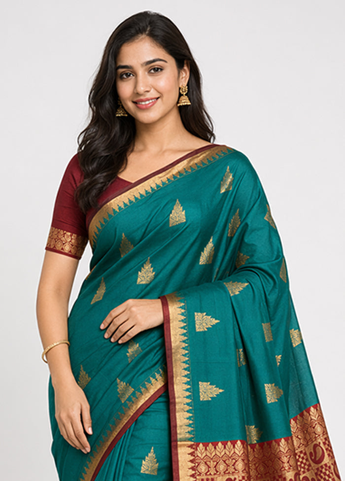 Green Kanjivaram Silk Saree With Blouse Piece