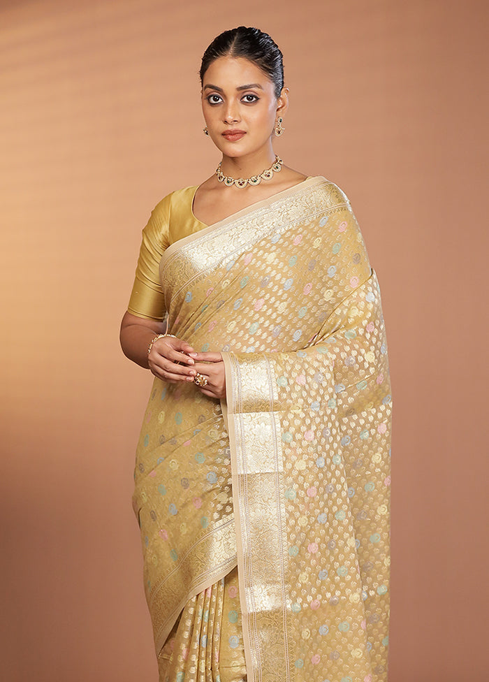 Cream Kora Silk Saree With Blouse Piece