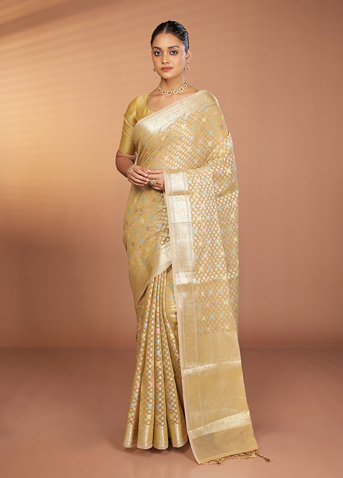 Cream Kora Silk Saree With Blouse Piece