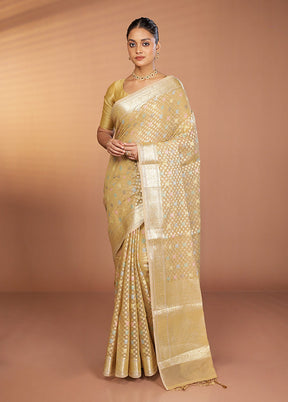 Cream Kora Silk Saree With Blouse Piece