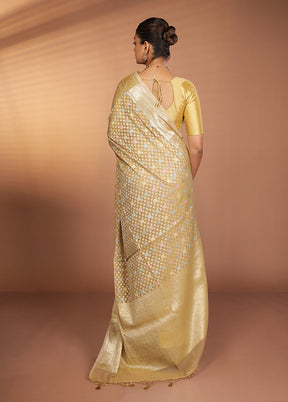 Cream Kora Silk Saree With Blouse Piece