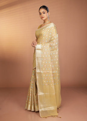 Cream Kora Silk Saree With Blouse Piece