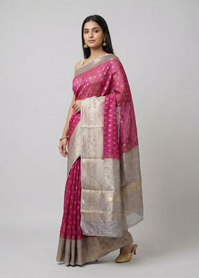 Pink Handloom Kora Pure Silk Saree With Blouse Piece