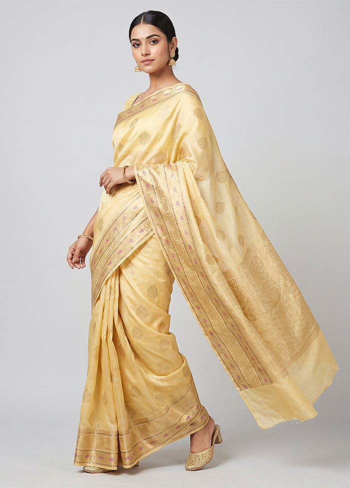 Yellow Handloom Dupion Pure Silk Saree With Blouse Piece