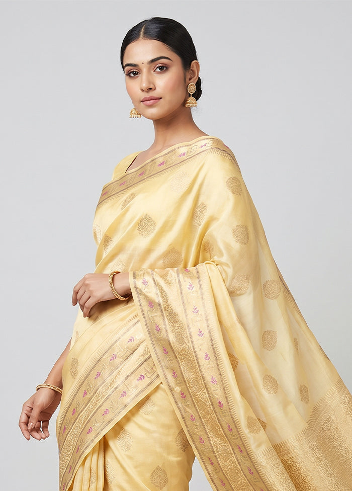 Yellow Handloom Dupion Pure Silk Saree With Blouse Piece