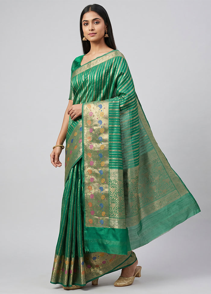 Green Handloom Dupion Pure Silk Saree With Blouse Piece