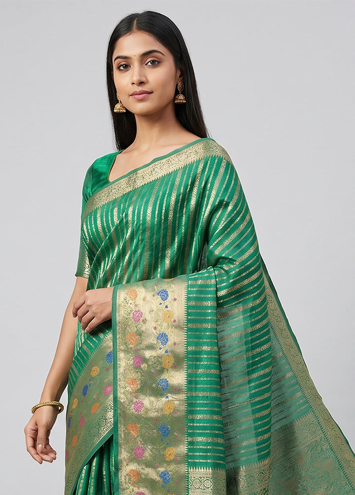 Green Handloom Dupion Pure Silk Saree With Blouse Piece